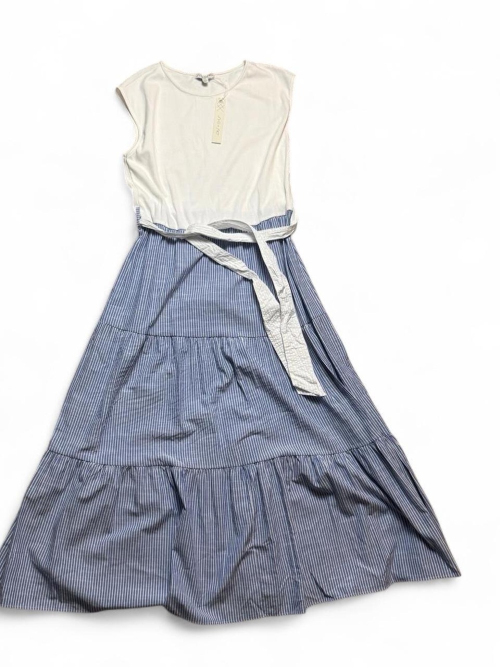 She and Sky Sleeveless White Top with Blue Striped Maxi Skirt Dress Size XL NWT